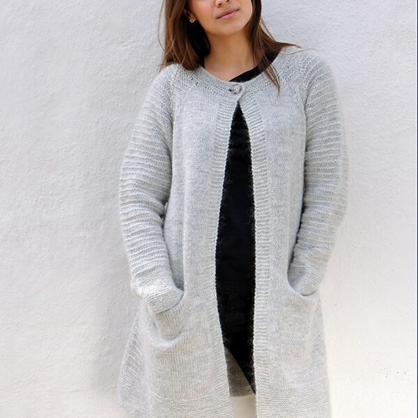 1895 SANNE síð jakkapeysa með tweed á dönsku