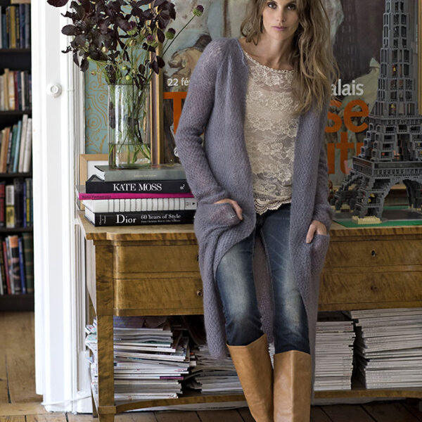 Síð perluprjónsjakkapeysa úr Silk mohair